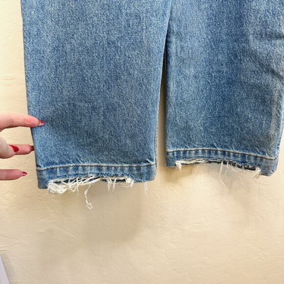 Reformation Johnny Aegean Distressed Light Wash Denim Straight Leg Jean Overalls - Picture 14 of 15